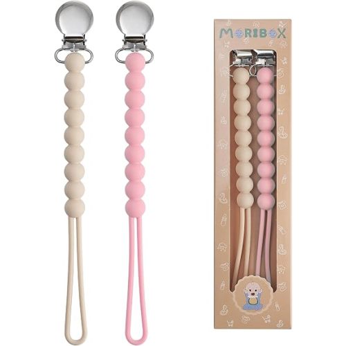 Silicone Pacifier Clip for Baby Girls, Paci Binky Holder 2 Pack