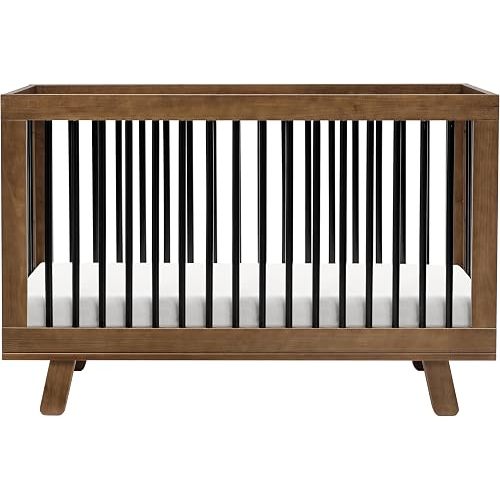 Babyletto Hudson 3-in-1 Convertible Crib with Toddler Bed Conversion Kit in Natural Walnut/Black, Greenguard Gold Certified