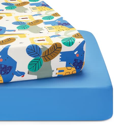 TILLYOU Baby Crib Sheets for Boys Girls, Super Soft Toddler Bed Sheets, 2 Pack Sheets for Standard Crib Mattress 28x52in, Animal Geometry