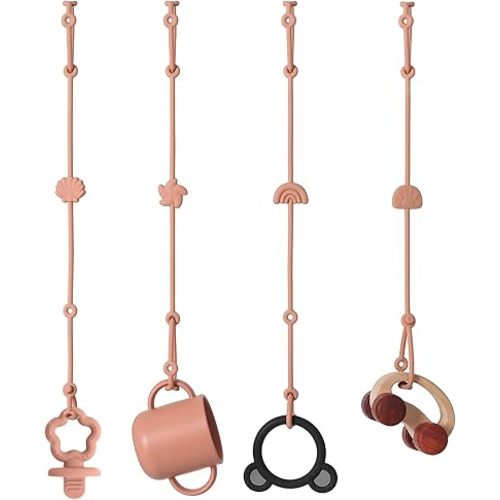 Andy Bear Toy Straps for Toddler Toy Safety Straps Silicone High Chair Toys Straps Toddler Bottle Straps for Strollers, High Chair, Cribs, Car Seat, Stroller Accessories-Terra Cotta