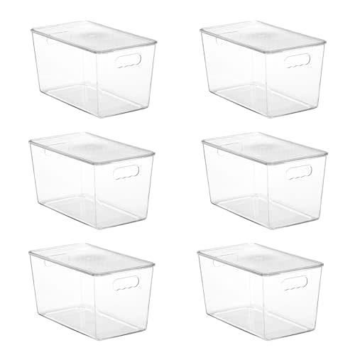 Vtopmart 6 Pack Clear Stackable Storage Bins with Lids,XLarge Plastic Containers with Handle for Pantry Organizer and Storage,Perfect for Kitchen,Fridge,Cabinet, Closet,Bathroom Organization