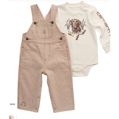 Boys' 2-Piece Long Sleeve Bodysuit & Stripe Overall Set (Baby) | Fall Layering Clothing Essentials | Carhartt