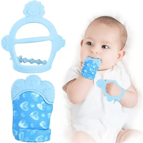 Vicloon Silicone Teething Mitt, 2Pcs Baby Teething Mitten with Adjustable Strap, Crinkle Sound and Textured, Self Soothing Baby Chew Toys for 0-6month Infants