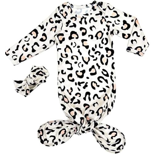 Bow Dream Infant Newborn Baby Girls Floral Sleep Gown Headband Sleepwear Pajamas Gifts 0-3 Months