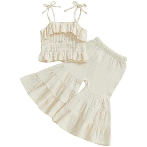 Toddler Baby Girl Smocked Outfit Ruffle Halter Shirt Flared Pants Set Toddler Bell Bottom Outfit Summer Clothes