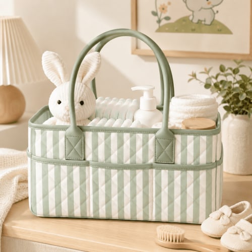 Floral Quilted Diaper Caddy Organizer, Diaper Caddy Basket with Handles and Removable Dividers, Baby Nursery Storage Basket for Wipes and Diapers, Portable Car Organizer, Registry Search Must Haves