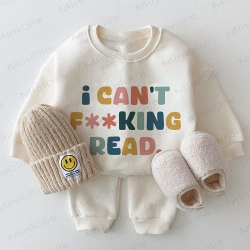 I CAN'T F**KING READ. Baby White Sweatshirt 2-piece Set
