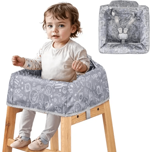 High Chair Cover for Baby Restaurant: Sprouterie Baby High Chair Covers for Restaurant Highchair with Safety Harness Stain and Slip Resistant Waterproof Portable for Outdoor Indoor Eating (Grey)