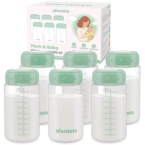 6PCS Breastmilk Storage Bottle Compatible with Momcozy Breast Milk Cooler 22oz, Wide-Neck Baby Bottles for Pumping Fit Spectra/Motif Luna Flange, Spectra Collection Bottles for Fridge, 9.5oz, Green