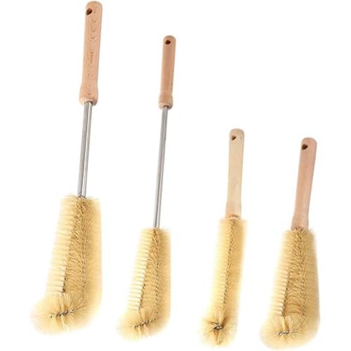 Bottle Brush Beat Cleaner 1 Set 4pcs Baby Bottle Brush Long Handle Wooden Non-Slip Stain for Milk Bottle