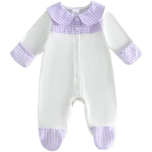 Ayalinggo Baby Boy Girl Outfits Newborn Infant Plaid Gingham Button Down Cotton Romper Jumpsuits One-Piece Footies Clothes