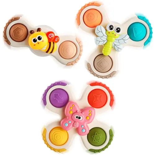 ALASOU 3PCS Pop Suction Cup Spinner Sensory Airplane Travel Toys for 1 Year Old Boy Girl Infant Toddlers|Novelty Spinning Tops 12 18 Months|1 2 Year Old Boy Birthday Gift|Baby Bath Toy Kids Ages 1-3