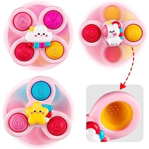 3PCS ALASOU Pop up Suction Cup Spinner Toys for 1 2 Year Old Boy Girl|Simple Fidget Toddler Toys Age 1-2|1 2 Year Old Boy Birthday Gift for Infant|Sensory Baby Bath Toys for Toddlers 1-3