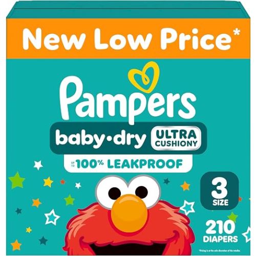 Pampers Diapers - Baby Dry - Size 3, 210 Count, Absorbent Disposable Infant Diaper (Packaging May Vary)