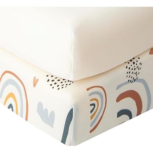 SDIII 2 Pack Rainbow Crib Sheets for Girls Boys, Stretchy Microfiber Jersey Knit Fall Baby Crib Sheet for Standard Crib and Toddler Mattress 52×28×8