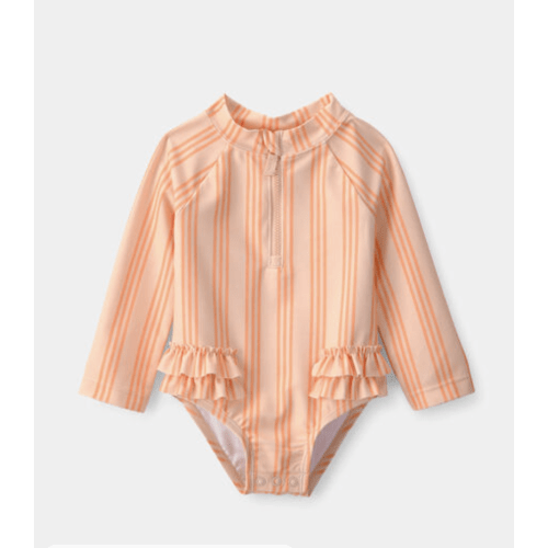Baby Girl 1-Piece Striped Long-Sleeve Rashguard Swimsuit - Orange | Carter's