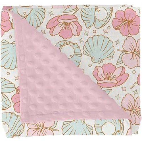Boho Summer Mermaids Floral Baby Blankets for Girl Beach Seashells Conch Tropical Flowers Soft Mink Dotted Backing Double Layer Swaddle Blanket Ocean Marine Bed Throws for Newborn Toddler Crib 30x40