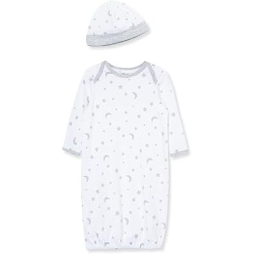 Little Me Clothes Baby Gender Neutral 2-Pc Nightgown and Cap Set 100% Cotton with Elastic Bottom, Baby Essentials,0-3 Months