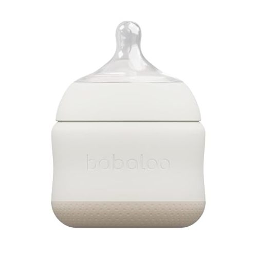 Babaloo Baby-Led Silicone Baby Bottle, Airless, Anti-Colic, 360° Gravity-Free Feeding, Reduces Gas & Spit-Up, 100% Platinum Food-Grade Silicone, 8oz, 1 Pack - Creme