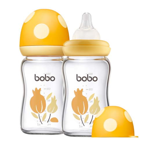 YOHKOH Mushroom Baby Bottles,Wide Bore,6 oz/160 ml,for Small Baby,Yellow,2pc
