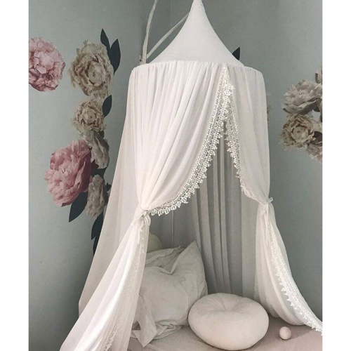 Kids Baby Bed Canopy Mosquito Net Princess Bedcover Lace Bed Curtain Bedding Dome Cribs Room Decor,White Unisex