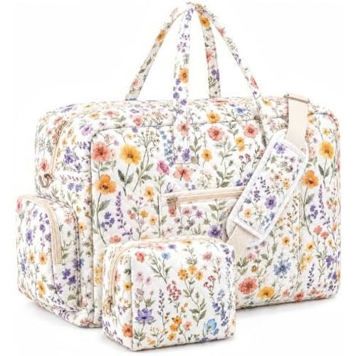 Abbylike Hospital Bag for Women, Quilted Weekender Duffle Bag,Wildflower