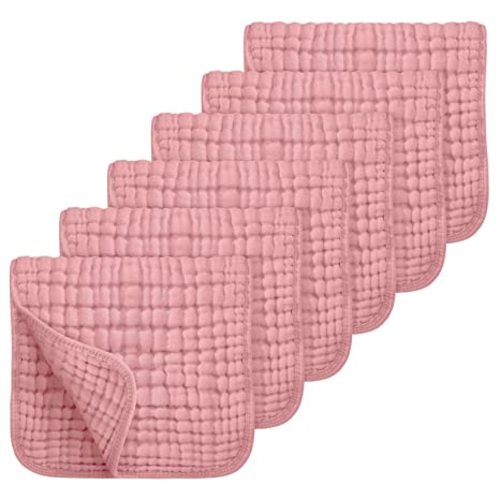 Looxii Muslin Burp Cloths Baby Girl 6 Pack - 20" x 10" - Ultra Soft & Absorbent, 6-Layer 100% Cotton for Spit Up & Drool- Gentle Burping Cloth, Baby Girl Newborn Essentials Shower Gifts, Bean Paste