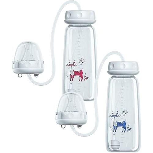 Hands Free Anti-Colic Feeding Bottle | 2x240ml Silicone Mam Feeding Bottles | Adjustable Fast Flow Milk Nursing Bottle with Nipple Straw | 3-in 1 Leakproof Wide Neck Bottles for Newborns