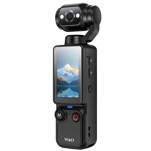 W & O Portable 2.5K Video Recorder Camera with 180° Rotating Lens, Pocket Body Cam for Vlogging, HD Audio Video Recording, 7-Hour Battery, Compact POV Camera with 32GB Card (Black)