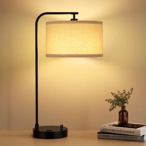 Ebern Designs 20.7'' Tall Modern Black Table Lamp with Dimming Knob and Charging Ports & Reviews | Wayfair