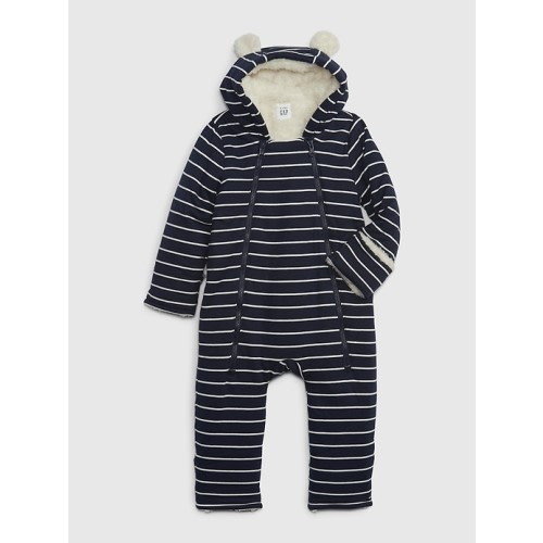 Baby Sherpa Hoodie One-Piece in dark night blue, size: 0-3 M