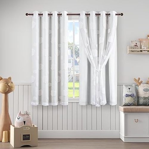 White Cloud Curtains Room Darkening, 2 Panels Set, W52 x L63