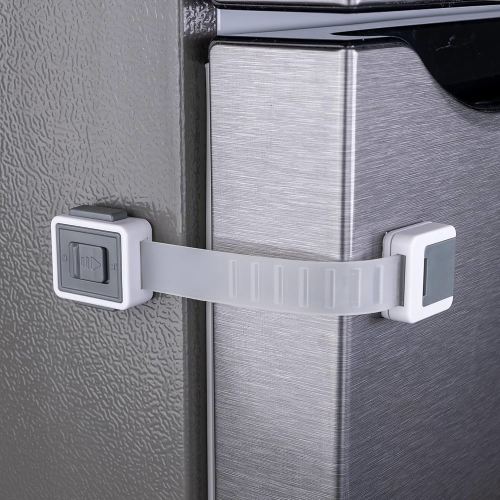 2-Pack Child Proof Fridge Lock with Adhesive - Adjustable Baby Proofing Straps - Refrigerator Lock for Kids - Freezer Latch to Keep Door Closed - for Toddlers, Cats, & Dogs - Universal Compatibility