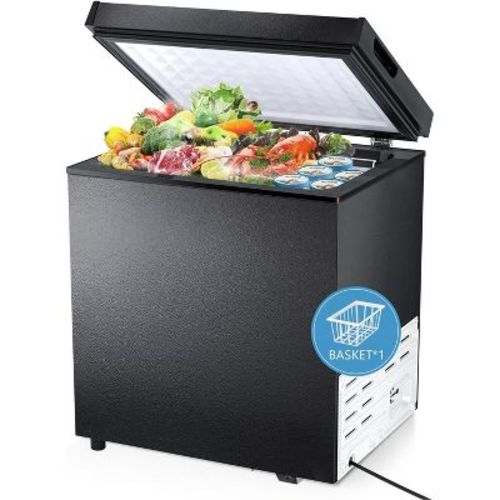 1.8 Cu.Ft Chest Freezer, Black--Deep Freezer with Removable Basket, Defrost Drain, and 7-Level Thermostat