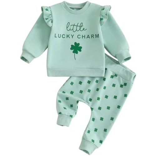 FYBITBO Toddler Baby Girl Easter Outfit Bunny Carrot Print Long Sleeve Ruffle Sweatshirt Pants Set 2Pcs Infant Spring Clothes