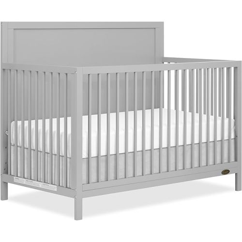 Dream On Me Dillian 5-in-1 Convertible Full-Size Baby Crib in Pebble Grey, GreenGuard Gold & JPMA, Converts to Toddler, Day & Full-Size Bed, 3 Mattress Heights, Sustainable Pinewood