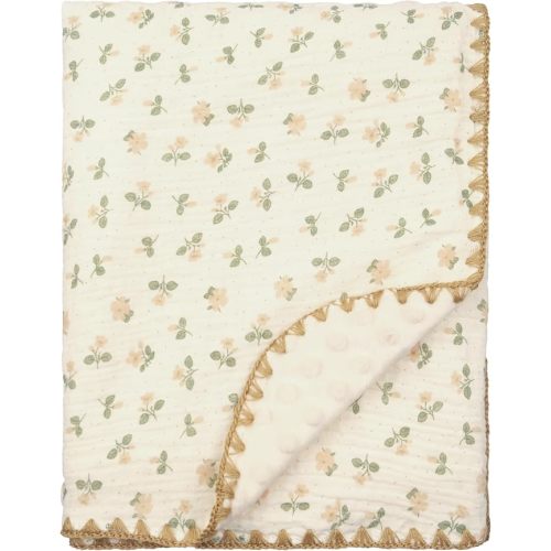 Baby Blanket 40x40 Inches,Muslin Cotton and Minky Dotted Double Layer Soft Receiving Blanket for Newborn Toddler,Petite Floral