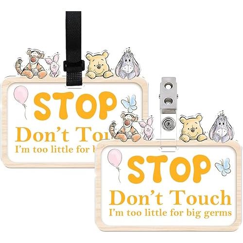 No Touching Baby Signs, The Pooh Dont Touch Baby Sign for Car Seat Sign, Winnie Acrylic Dont Touch Baby Sign for Newborn with Hanging Strap and Clip Attachments for Strollers and Car Seats