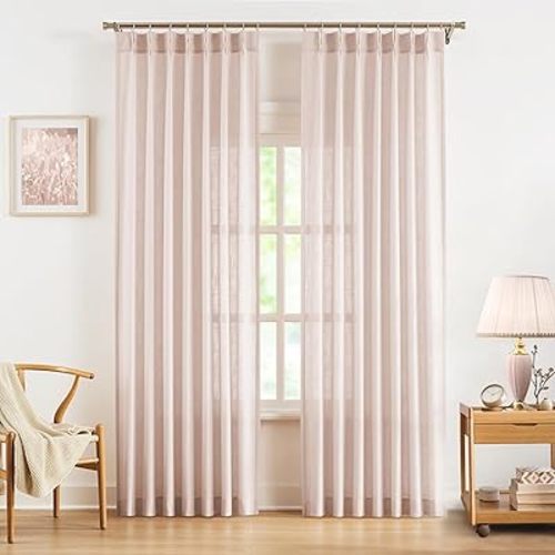 WEST LAKE Pink Bailey Pinch Pleat Semi Sheer Window Curtains 84 Inches Long