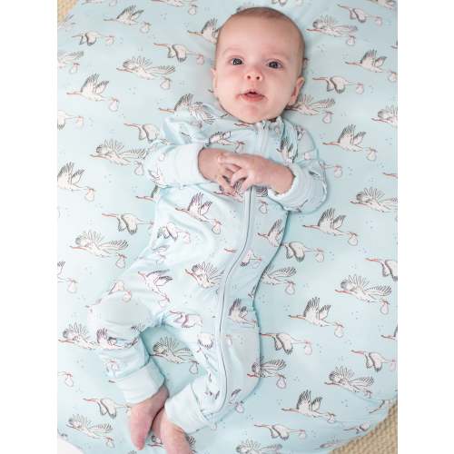 Convertible Zip Pajamas - Stork (Blue) – Goosies