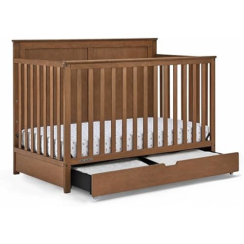 Simmons Kids Logan 6-in-1 Convertible Crib with Underdrawer - Greenguard Gold Certified, Chestnut