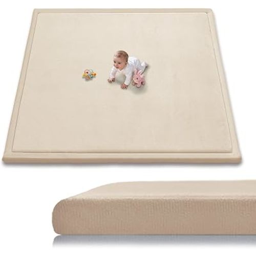 Baby Play Mat for Floor, 79'' x 79'' Thicken Foam Soft Padded Playmat for Tummy Time, Playpen Mat for Toddlers Infant Kids, Water-Repellent Coral Velvet, Non-Slip Bottom Safe for Crawling (Brown)