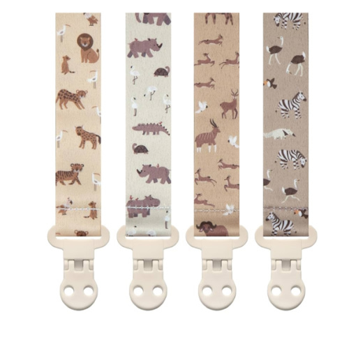 Baby Pacifier Clip Holder - Girl or Boy Unisex 4 Pack Gift Set – Boho Modern Neutral Animals Elephant Giraffe Zebra (Safari)