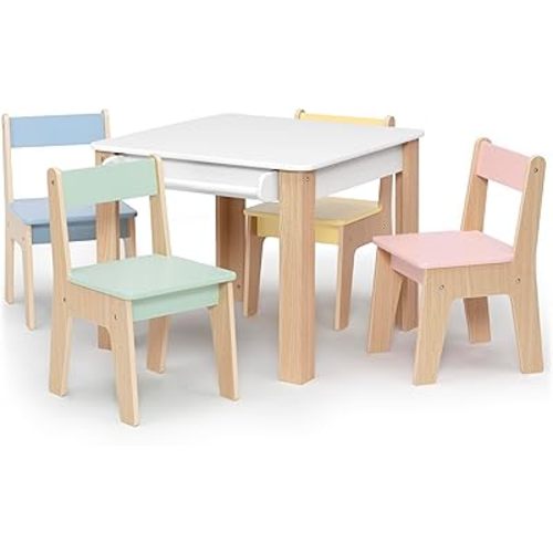 Delta Children - GapKids Table and 4 Chair Set with Paper Roll Holder - Greenguard Gold Certified, Pastel