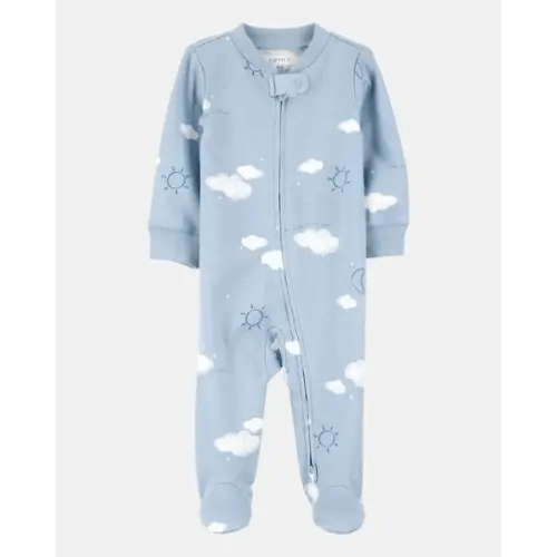 Baby Boy Cloud Print 2-Way Zip Cotton Sleep & Play Pajamas - Blue | Carter's