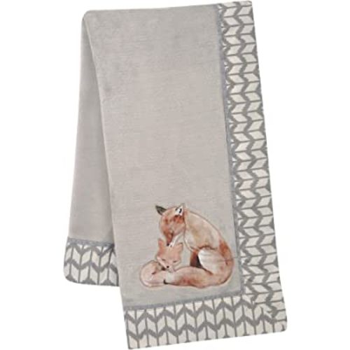 Lambs & Ivy Painted Forest Fox Coral Fleece Baby Blanket - Gray