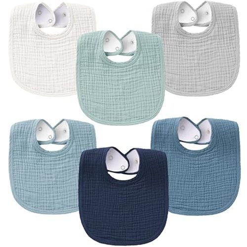 Konssy 6-Pack Muslin Baby Bibs for Boys & Girls, Soft Cotton Absorbent Bandana Drool Bibs for Drooling & Teething