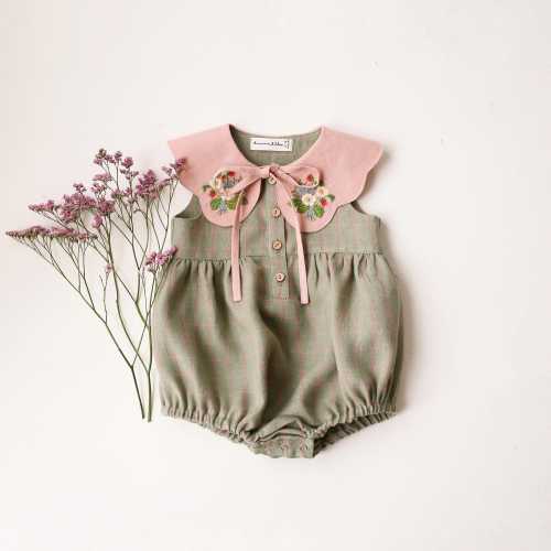 Baby Bubble Romper with Embroidered Petal Collar