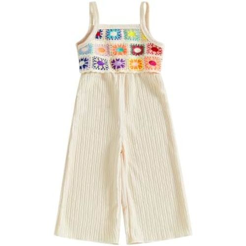 Qiylii Toddler Baby Girl Flower Crochet Jumpsuit Sleeveless Strap Crocheted Top Trousers One Piece Romper Summer Clothes