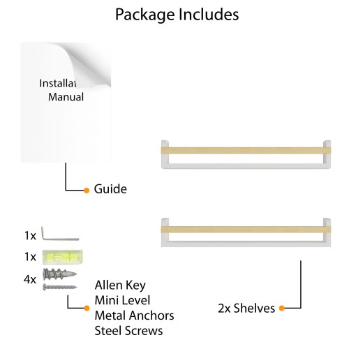 Wallniture Florida Wooden Wall Shelves for Kids Room Decor, 24", White, Set of 2